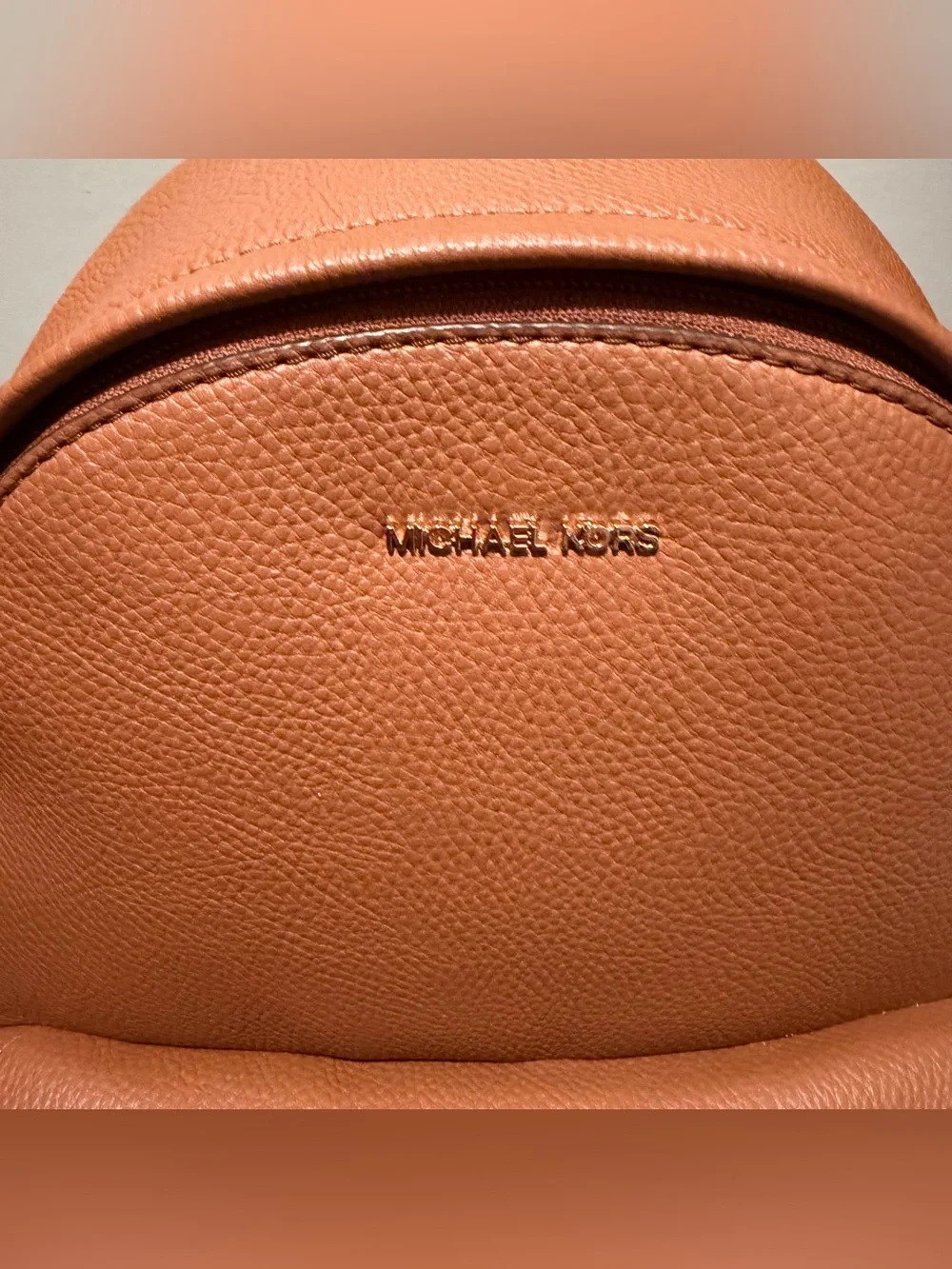Michael Kors Medium Leather Backpack in Saddle Brown with Gold Chain